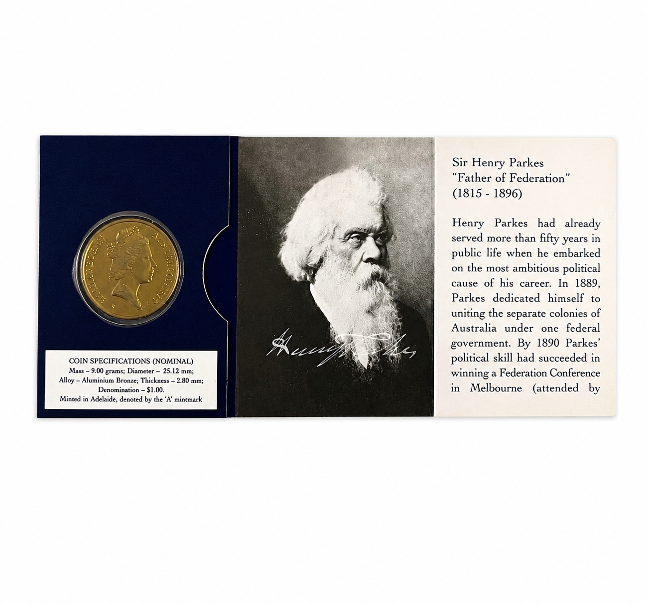 1996 One-Dollar Uncirculated A Mint Mark Coin Sir Henry Parkes