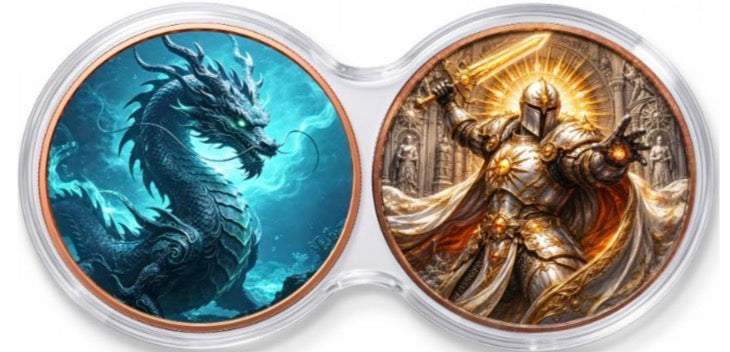 Ice Dragon Vs Golden Knight 2x 1Oz .999 Copper Coin