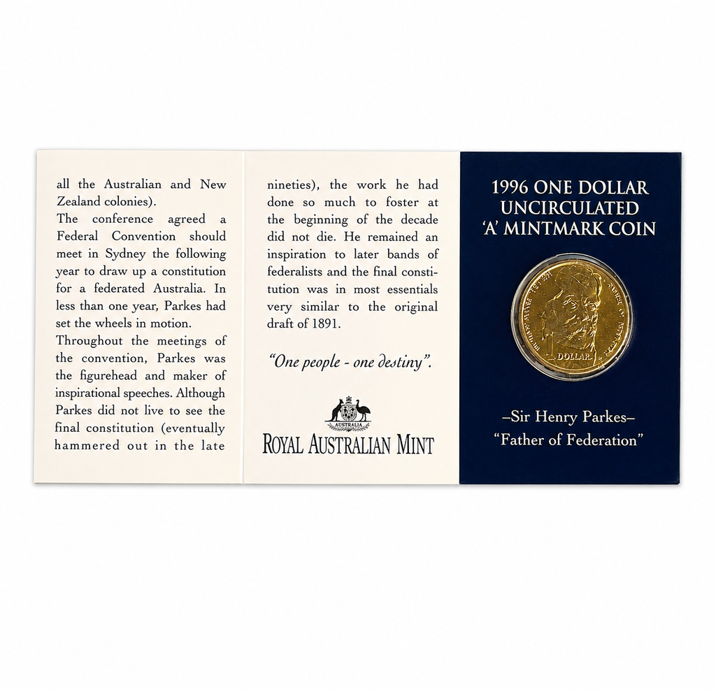 1996 One-Dollar Uncirculated A Mint Mark Coin Sir Henry Parkes