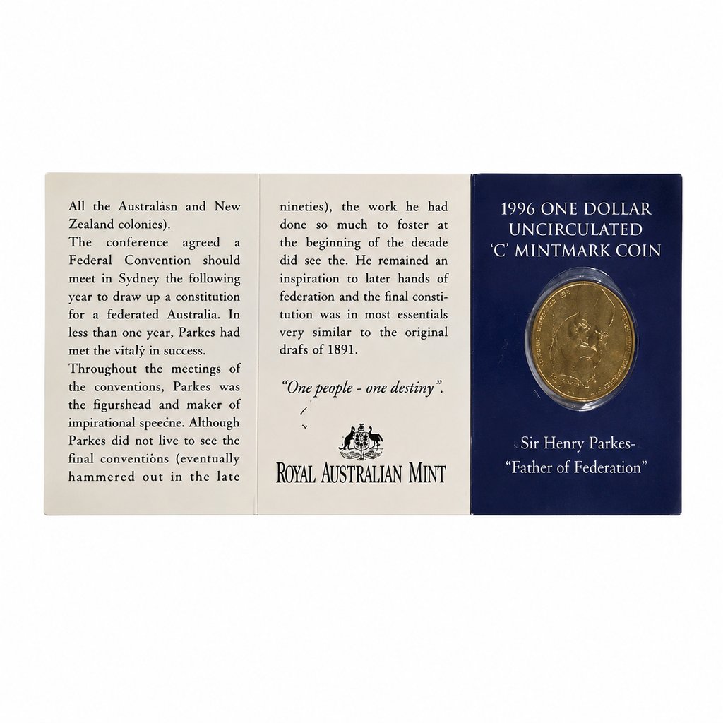 1996 One Dollar Uncirculated C Mint Mark Coin Sir Henry Parkes